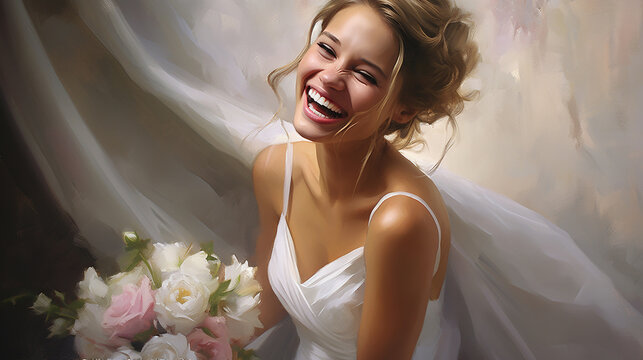 beldade bela noiva linda e sorridente em dia de celebra&ccedil;&atilde;o do casamento 