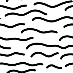 Seamless Wave Pattern. Hand Drawn Water Sea Modern Background. Wavy Beach Brush Stroke. Curly Paint Lines. Black and White Marine Digital Paper.