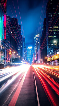 luzes de longa exposi&ccedil;&atilde;o na avenida da cidade movimentada 