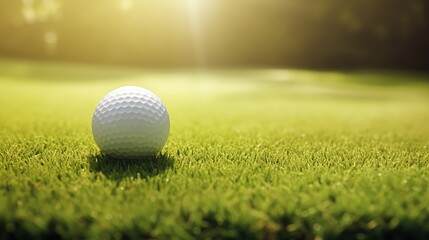 golf ball on a wide, green field, under the hot sun. Generative AI - obrazy, fototapety, plakaty