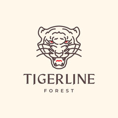 head tiger portrait roar wildlife beast carnivore lines style simple minimal hipster logo design vector icon illustration