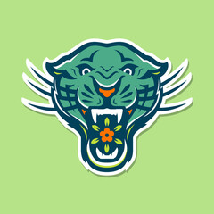 tiger portrait roar beast wildlife carnivore fang modern colorful mascot cartoon character sticker logo design vector icon illustration