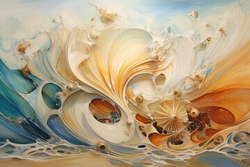 Sea waves and shells in an abstract interpretation  - obrazy, fototapety, plakaty