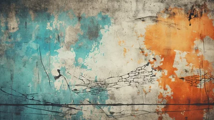 Tuinposter Create a distressed abstract background with cracked concrete and graffiti tags. © Ghulam