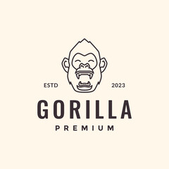 primate gorilla portrait roar wildlife beast line style hipster vintage mascot character logo design vector icon illustration