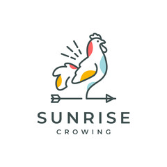 rooster chicken poultry roof crowing lines abstract colorful style minimalist mascot logo design vector icon illustration