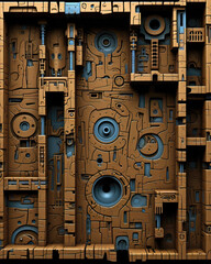 3D rendering of abstract technology concept background made of metal parts