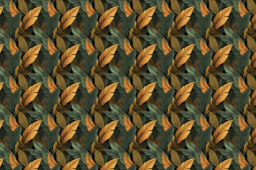tropical brown green lush plant leaves seamless pattern. Wallpaper print backdrop.