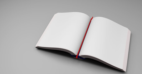 Open and closed blank brochures on grey background, top view. Mock up for design