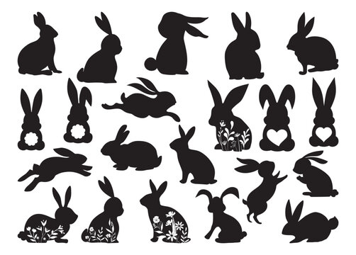 Bunny vector bundle, Bunny clipart, Bunny silhouette.	

