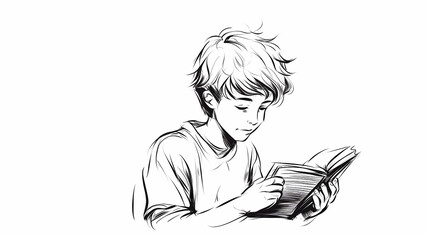 desenho de menino lendo livro, leitura infantil  - obrazy, fototapety, plakaty