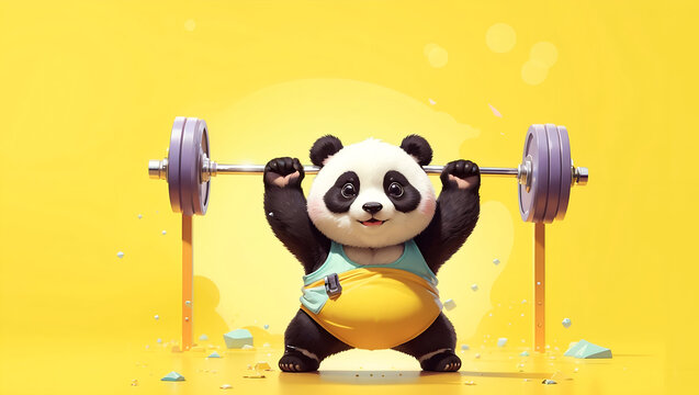 Cute panda doing heavy weight training