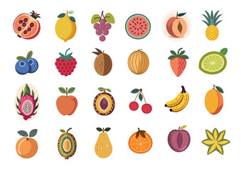 Boho Fruit Trendy Icon Vector Set