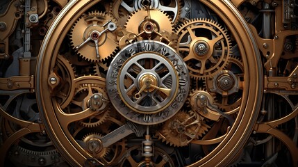 Fototapeta na wymiar Macro detail to clockwork with many gears