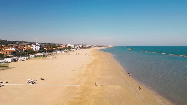 Aerial view of Senigallia beach in the province of Ancona, Italy.