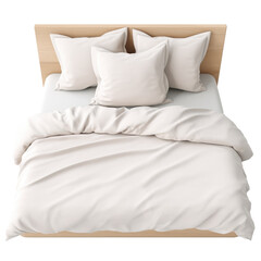 Bed with white bed cover and pillow on transparent background