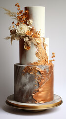 bolo de casamento Tons terrosos, cobre e dourado