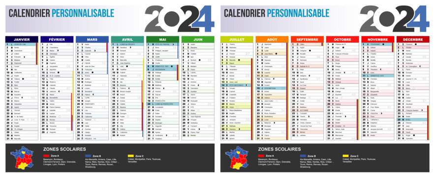 Modèle de calendrier 2024 pour agenda, planning, organiseur avec textes en  anglais - textes vectorisés et non vectorisés sur calques séparés Stock  Vector