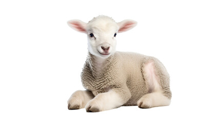Cute lamb sitting on transparent background