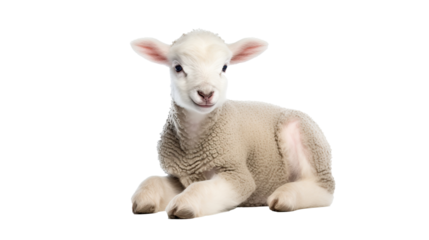 Cute lamb sitting on transparent background