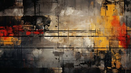 Design a grunge-style abstract composition with distressed textures and edgy, urban vibes.
