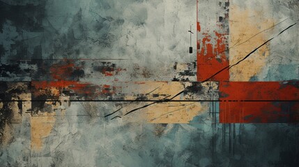 Design a grunge-style abstract composition with distressed textures and edgy, urban vibes.