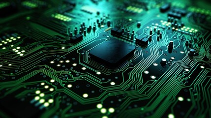 Fototapeta premium Embarking on the Technological Frontier: Closeup Exploration of an Intricate Circuit Board, Revealing the Marvels of Modern Electronics. Generative AI