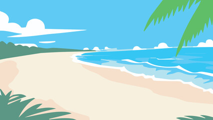 Beach and sea summer landscapes background flat vector illustration