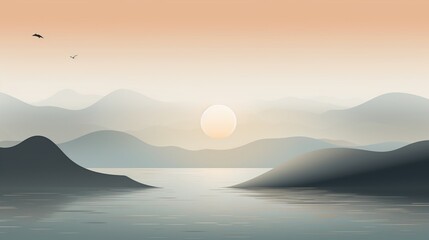 Design a minimalist abstract scene that conveys a sense of tranquility and serenity. - obrazy, fototapety, plakaty