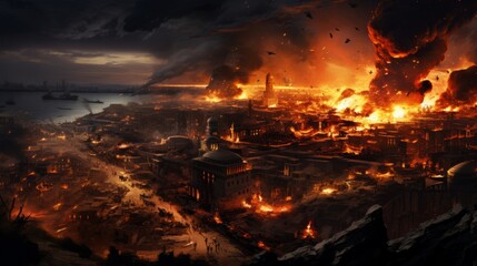 City destroyed by fire. War Conceptual image