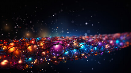 Abstrakter futuristischer Hintergrund in bunten leuchtenden Neon Elemente Motiv für Webdesign und Drucksachen als Vorlage in Querformat für Banner, ai generativ
