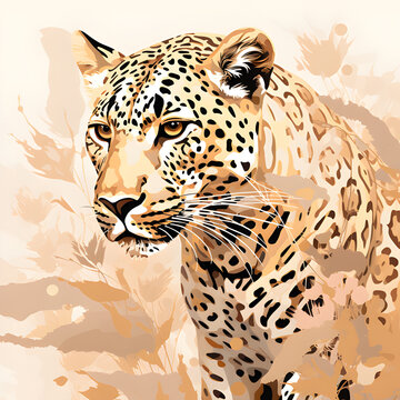 Lopard, like a paiting, neutrals background.
