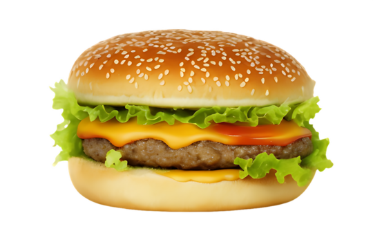 Cheeseburger on a Transparent background created with generative AI.