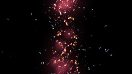 Abstract burning particles similar to stars. 3d. 4K. Isolated black background.