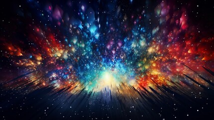 Design a space-themed abstract artwork reminiscent of cosmic fireworks exploding in the night sky.