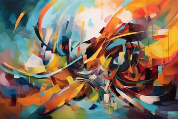 An abstract artwork displaying vivid colors and dynamic shapes. Generative AI