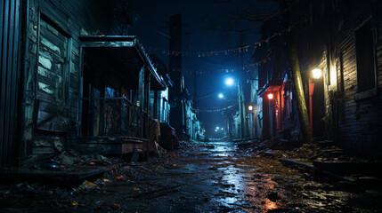 Dark Alleyway: A mysterious and slightly eerie urban alley at night, lit by a single streetlight, evoking intrigue.