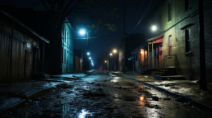 Dark Alleyway: A mysterious and slightly eerie urban alley at night, lit by a single streetlight, evoking intrigue.