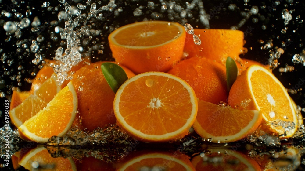 Aufkleber pile of oranges with splashing water around.