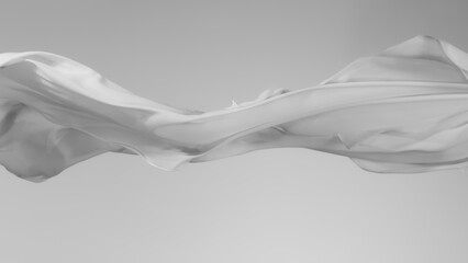 Fototapeta na wymiar Smooth Elegant White Transparent Cloth Separated on Grey Background.