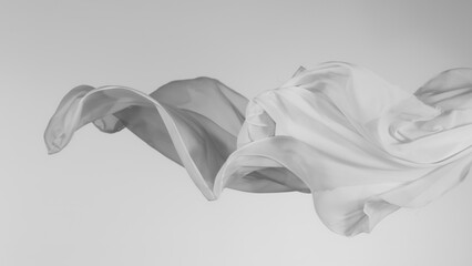 Smooth Elegant White Transparent Cloth Separated on Grey Background. - obrazy, fototapety, plakaty