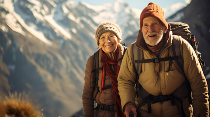 
elderly couple trekking in Bariloche, Argentine Patagonia, traveling through Latin America, nomadic style