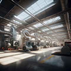 industrial setting with visible ventilation systems. - obrazy, fototapety, plakaty