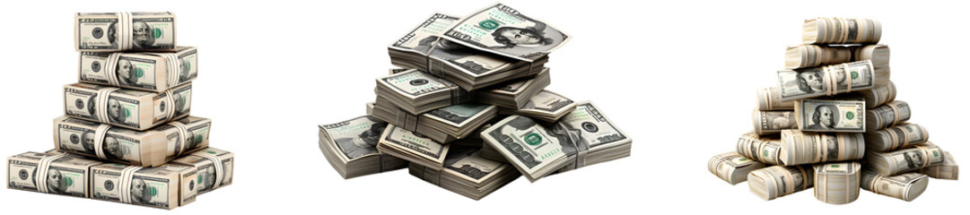 big pile or thick, tightly packed bundle of money, banknotes - obrazy, fototapety, plakaty