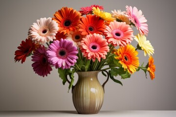 Elegant Gerbera daisies vase. Nature gift beauty. Generate Ai