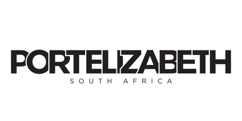 Port Elizabeth in the South Africa emblem. The design features a geometric style, vector illustration with bold typography in a modern font. The graphic slogan lettering.