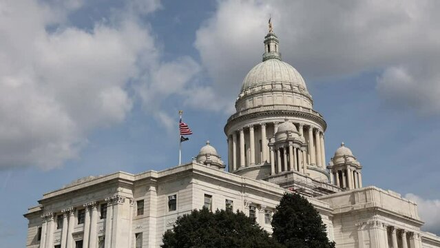 Time lapse video of clouds moving over the Rhode Island state capitol building