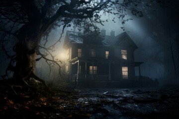 Mysterious Ghostly house. Creepy evil fear. Generate Ai