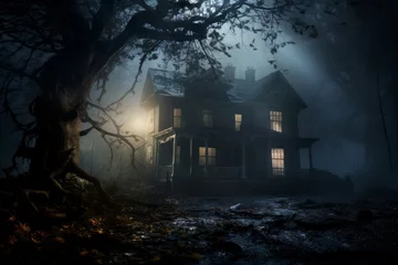 Foto op Canvas Mysterious Ghostly house. Creepy evil fear. Generate Ai © juliars