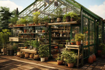 Fototapeta premium glass, glass greenhouse, greenhouse, plants, spring, comfort, nature, berries, vegetables, household, dacha, vegetable garden, garden, house, village, landscape, cottage, mountain, wooden, old, sky, b